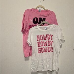 Pink and White short Sleeve Tees graphic Casual Cotton Blend